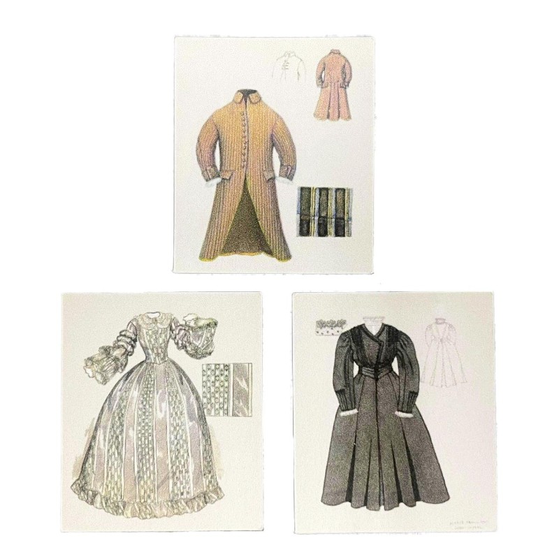 Dolls House Victorian Outfit Design Posters Miniature Sewing Room Accessory 1:12