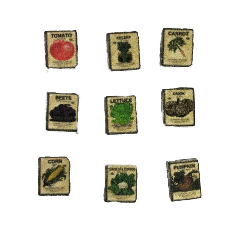 Dolls House 9 Vegetable Seed Packets Miniature Garden Shop Greenhouse Accessory
