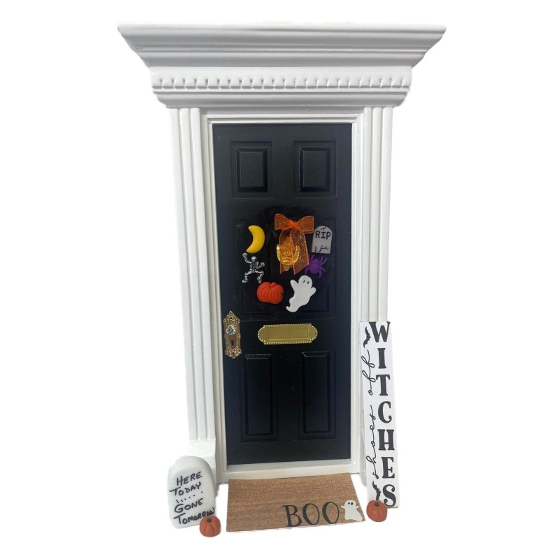 Dolls House Black Halloween Fairy Door Set Miniature DIY Decor Accessory 1:12