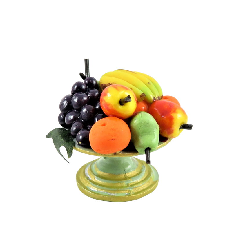 Dolls House Fruit in Green Bowl on Stand Miniature Handmade Dining Accessory