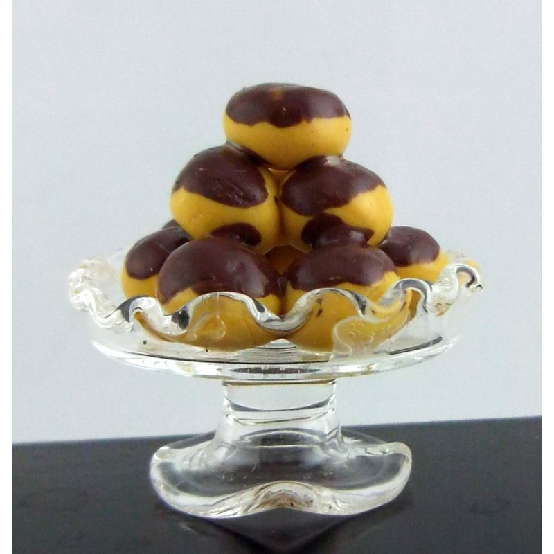 Dolls House Miniature Profiteroles in Pedestal Glass Dish Cake Stand