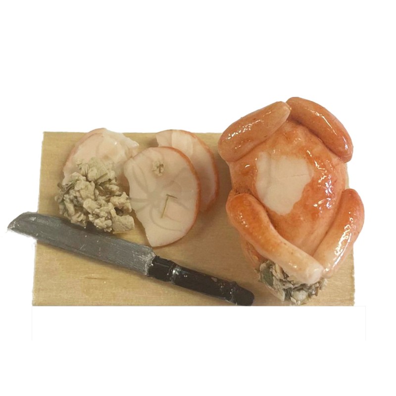 Dolls House Christmas Stuffed Roast Turkey with Carved Breast Miniature Food 