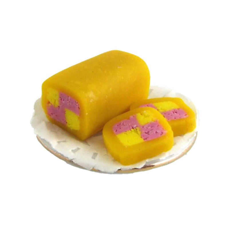 Dolls House Battenberg Cake Mini Afternoon Tea Accessory Food w Plate