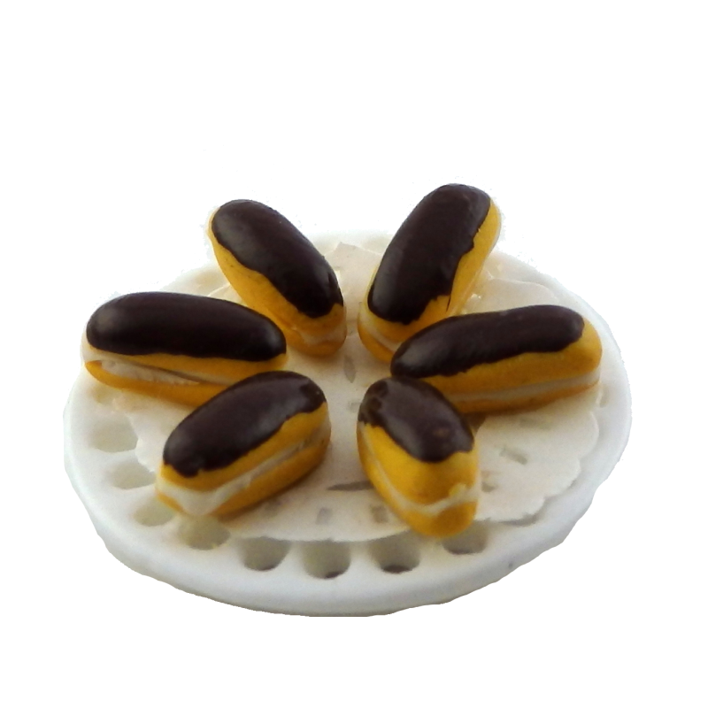Dolls House Chocolate Eclairs on Plate Miniature Handmade Cake Food Accessory