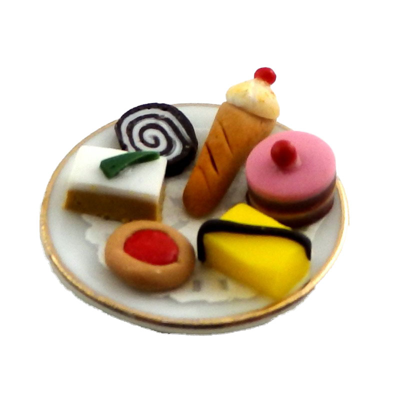 Dolls House Plate of Fancy Fresh Cream Cakes Miniature Afternoon Tea