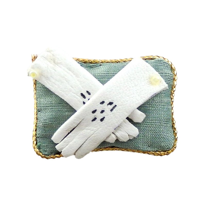 Dolls House Lady's Leather Gloves on Cushion Miniature Shop Bedroom Accessory