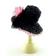 Dolls House Ladies Black Hat Feather Pink Edging & Rose Millinery Shop Accessory