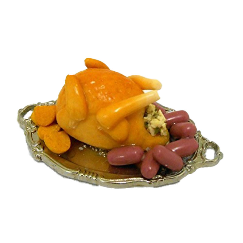 Dolls House Large Roast Turkey on Silver Tray Miniature Dining Room 