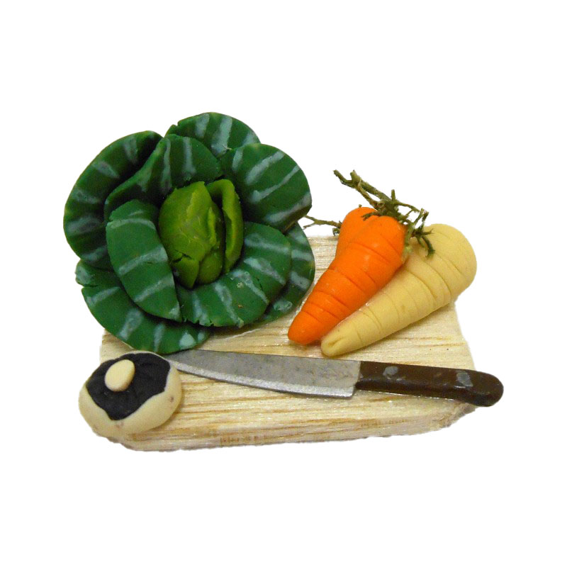 Dolls House Miniature Kitchen Accessory Cabbage and Vegetables on Chopping Board