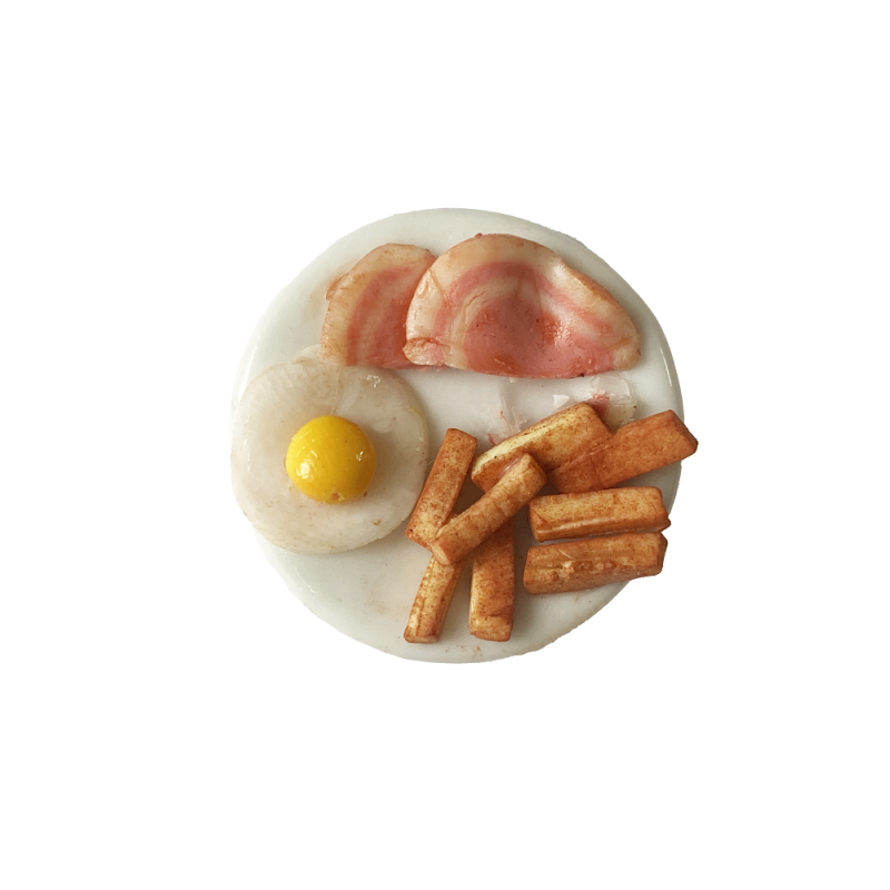 Dolls House Gammon Egg & Chips on a Plate Miniature Dining Room Accessory 1:12
