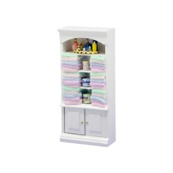 Dolls House White Shelf Unit & Pastel Accessories Miniature Bathroom Furniture 