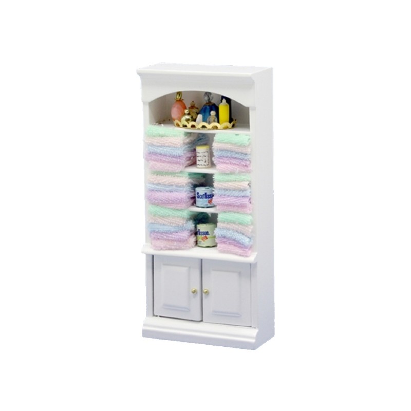 Dolls House White Shelf Unit & Pastel Accessories Miniature Bathroom Furniture 