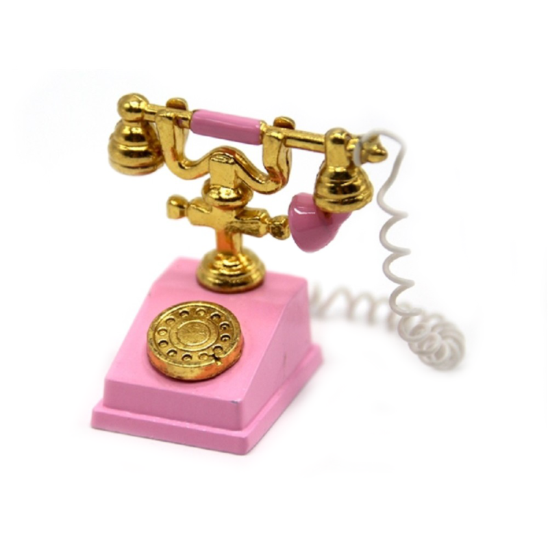 Dolls House Classic Pink & Gold 1950 60's Fancy Telephone Miniature Accessory 