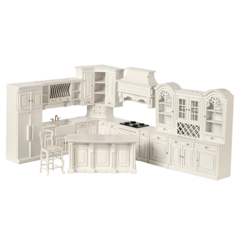 Dolls House White Fitted Kitchen Fine Furniture Set Platinum Collection