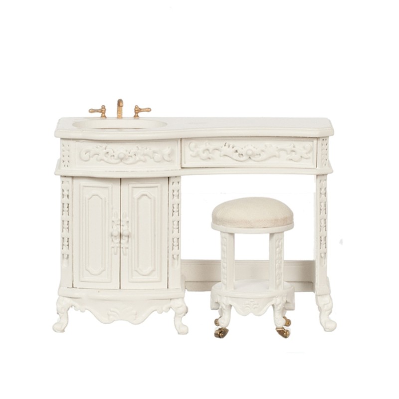 Dolls House White Avalon Sink & Stool Platinum Collection Bathroom Furniture