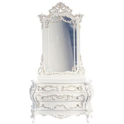 Dolls House White Bourbon Dressing Table & Mirror Platinum Bedroom Furniture