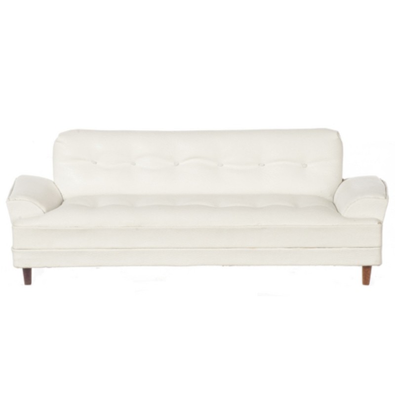 Dolls House White Leather Hoover Sofa Walnut Legs Platinum Living Room Furniture