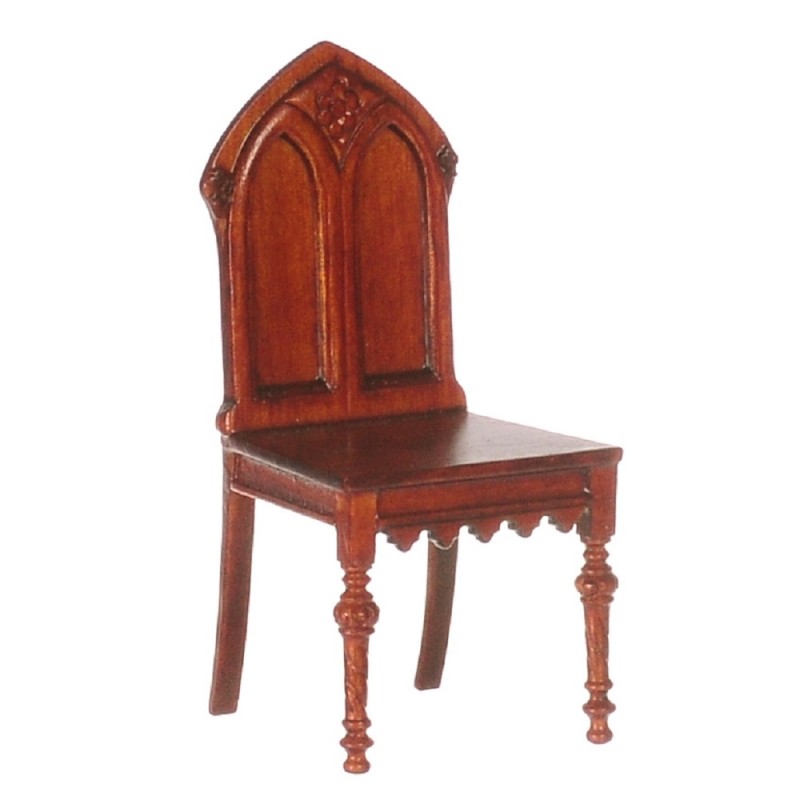 Dolls House Walnut Gothic Revival Chair Miniature Fine Living Room Furniture