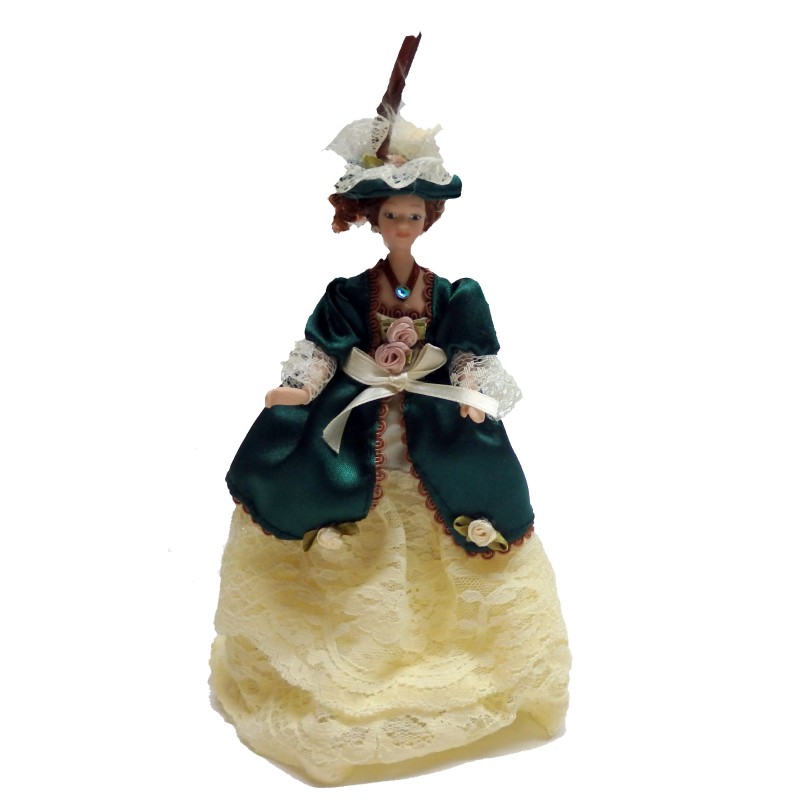 Dolls House Victorian Lady in Green Miniature 1:12 People Porcelain