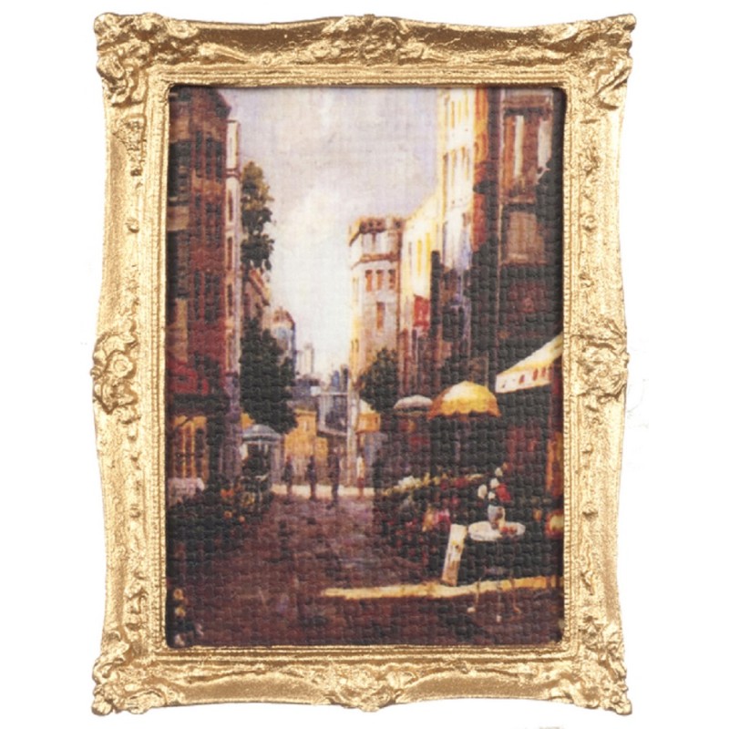 Dolls House City Street Scene Painting Gold Frame Falcon Miniature Accessory