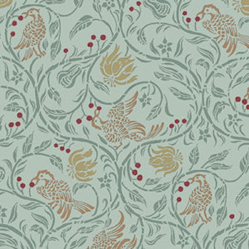 Dolls House Birds & Berries Green Miniature Print Wallpaper 1:12 Scale