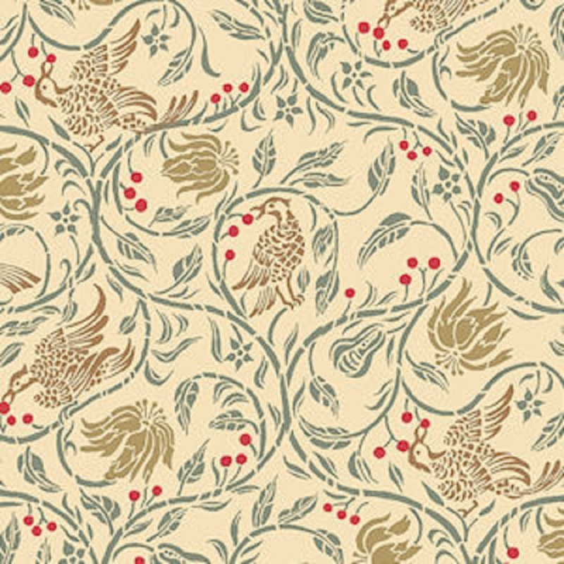 Dolls House Birds & Berries Cream Miniature Print Wallpaper 1:12 Scale