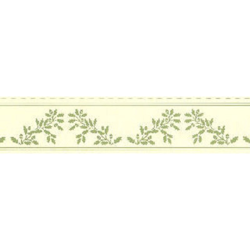 Dolls House Green on Cream Acorns Wallpaper Border William Morris