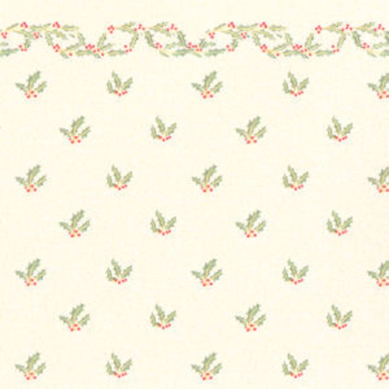 Dolls House Miniature Print Christmas Holly with Berries Wallpaper