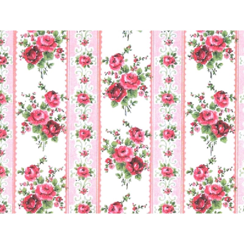 Dolls House Large Pink Roses Wallpaper Miniature Print 1:12 Scale