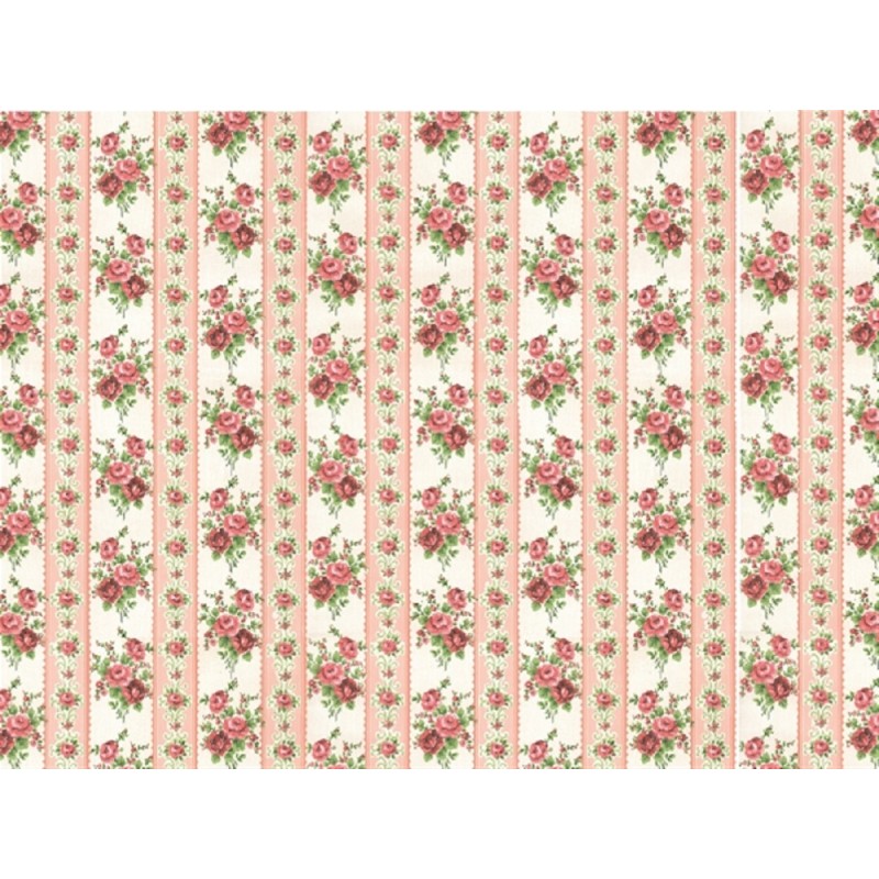 Dolls House Small Pink Roses Wallpaper Miniature Print 1:12 Scale