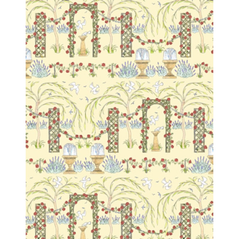 Dolls House 'Rose Trellis' Miniature Print Wallpaper 1:12 Scale