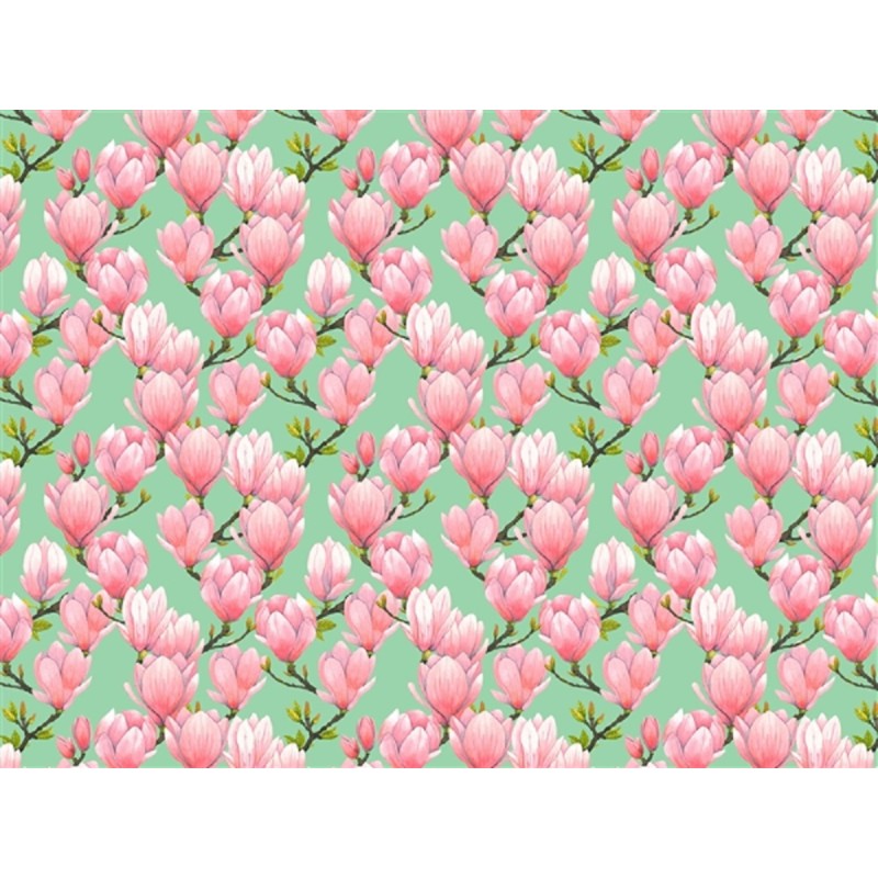 Dolls House Green Wallpaper with Pink Magnolia Flowers Miniature 1:12 Print