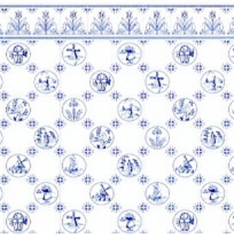 Dolls House Blue White Delft Dutch Tile Miniature 1:24 Wallpaper