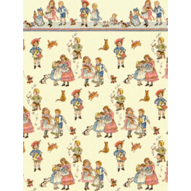 Dolls House Miniature Print 1:24 Scale Wallpaper Childrens Nursery Rhyme Cream