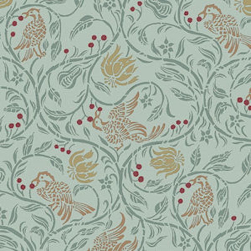 Dolls House Birds & Berries Miniature Print 1:24 Wallpaper Green