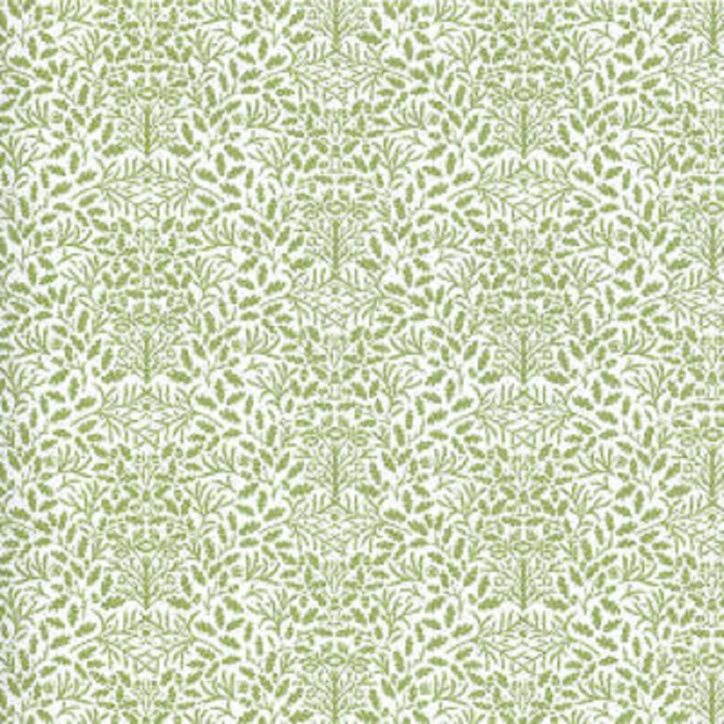 Dolls House Green on White Acorns Wallpaper William Morris Design