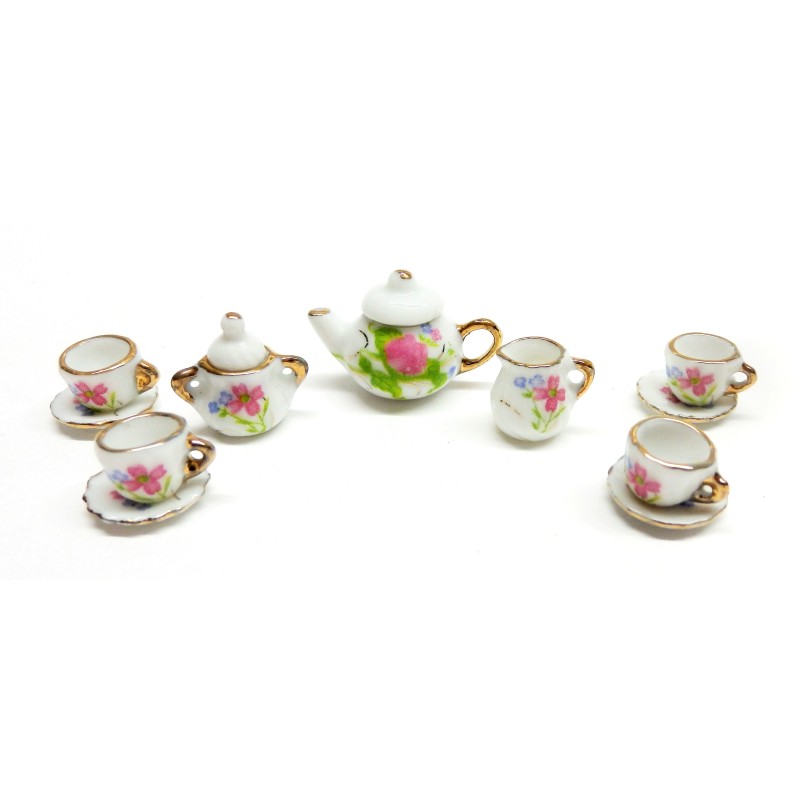 Dolls House English Tea Set Gold Edging Dining Room Accessory