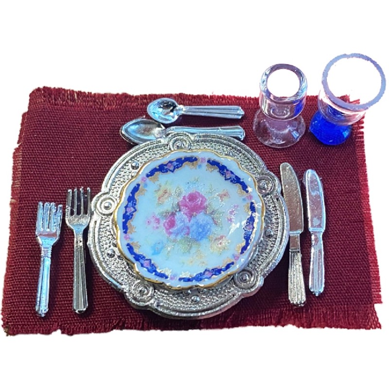 Dolls House Royal Blue Dinner Place Setting Miniature Reutter Dining Accessory