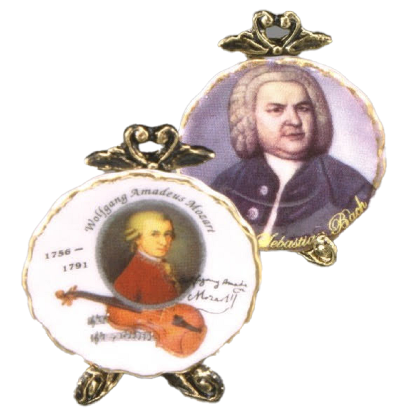 Dolls House Mozart & Bach Plates Ornament Miniature Reutter Porcelain Accessory