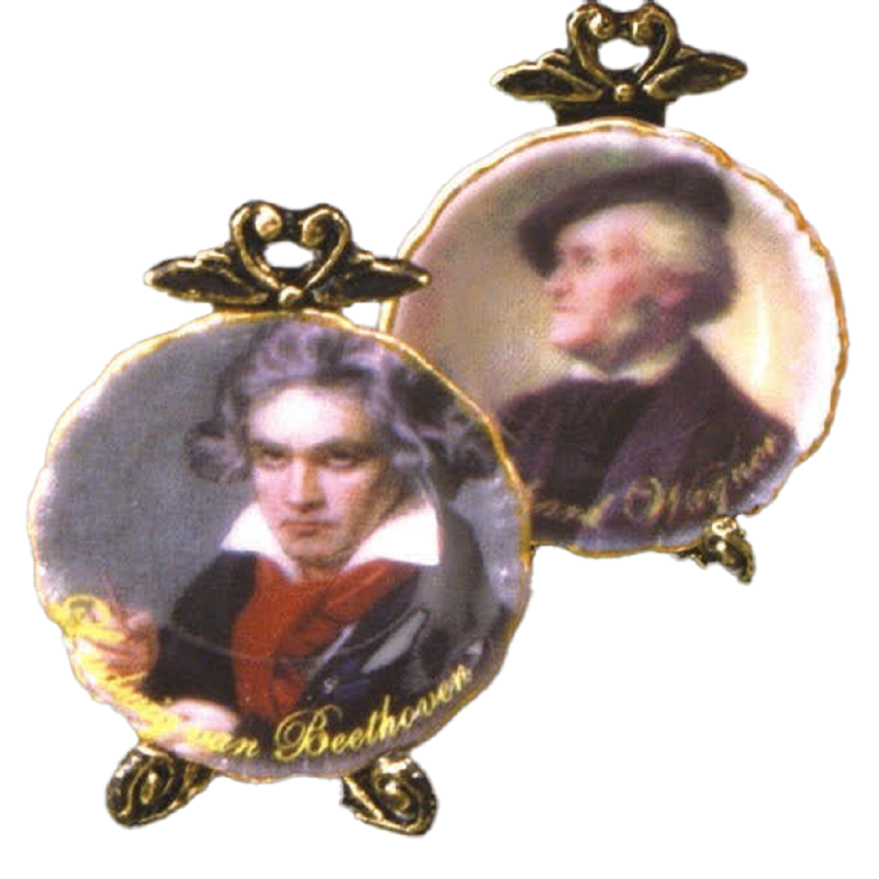 Dolls House Beethoven & Wagner Plates Ornament Reutter Porcelain Accessory