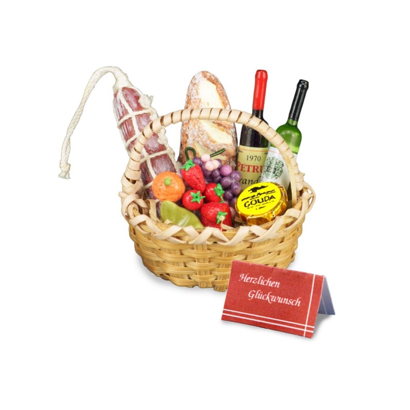 Dolls House Reutter Wine & Cheese Gift Basket Miniature Hamper Accessory