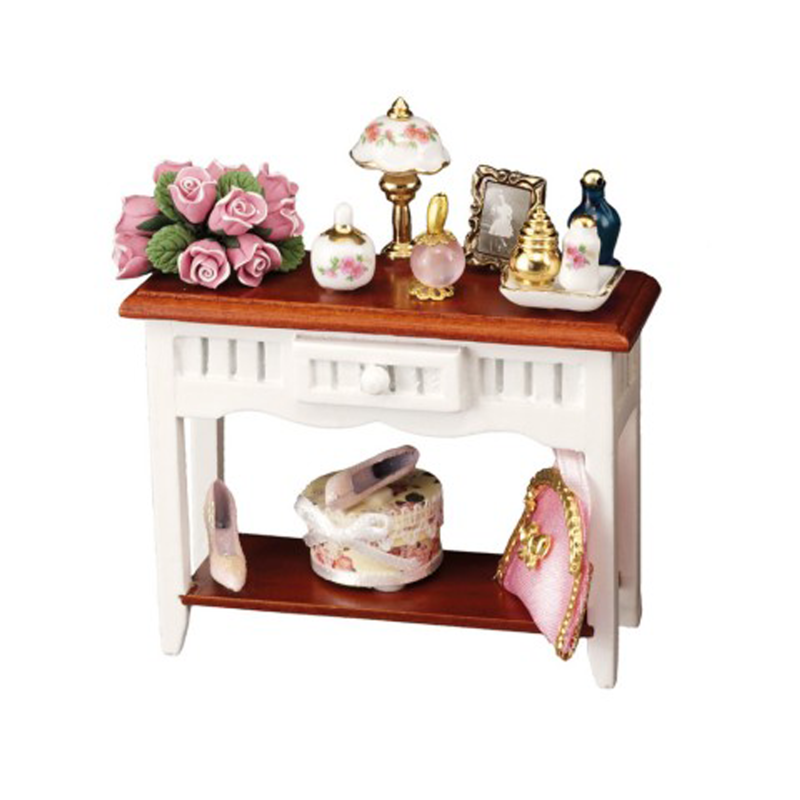 Dolls House White Console Table with Accessories Reutter Bedroom Furniture 1:12