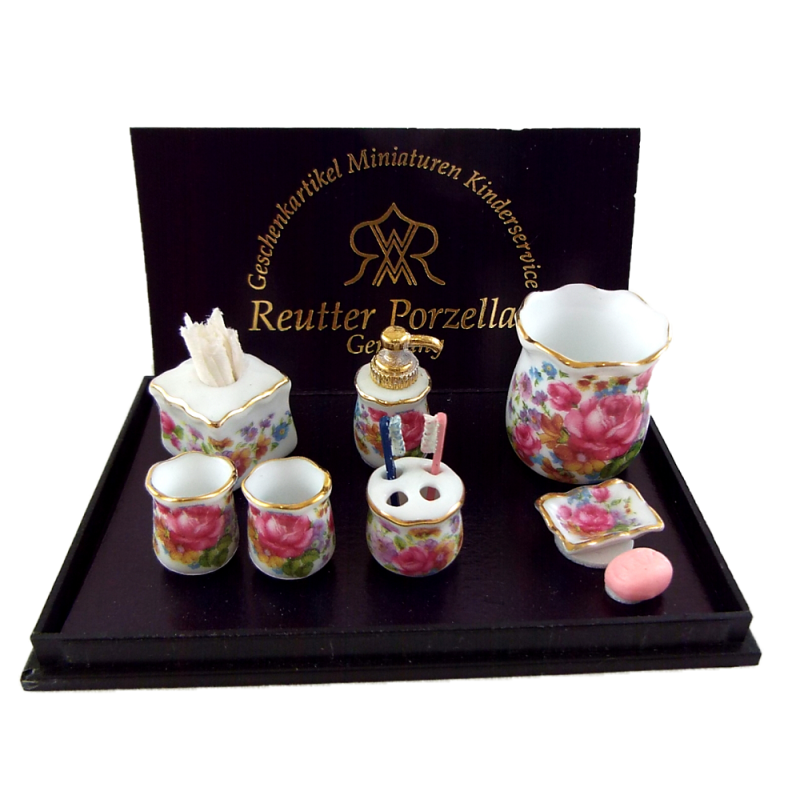 Dolls House Dresden Rose Bathroom Accessory Set Reutter Porcelain Miniature