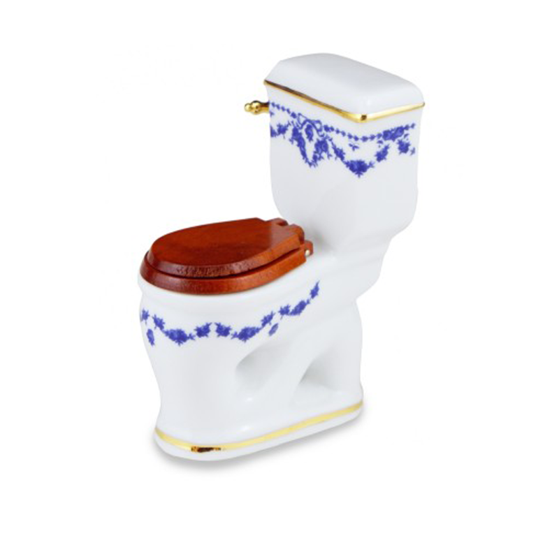 Dolls House Blue Bow Porcelain Toilet Reutter Miniature Bathroom Furniture 1:12