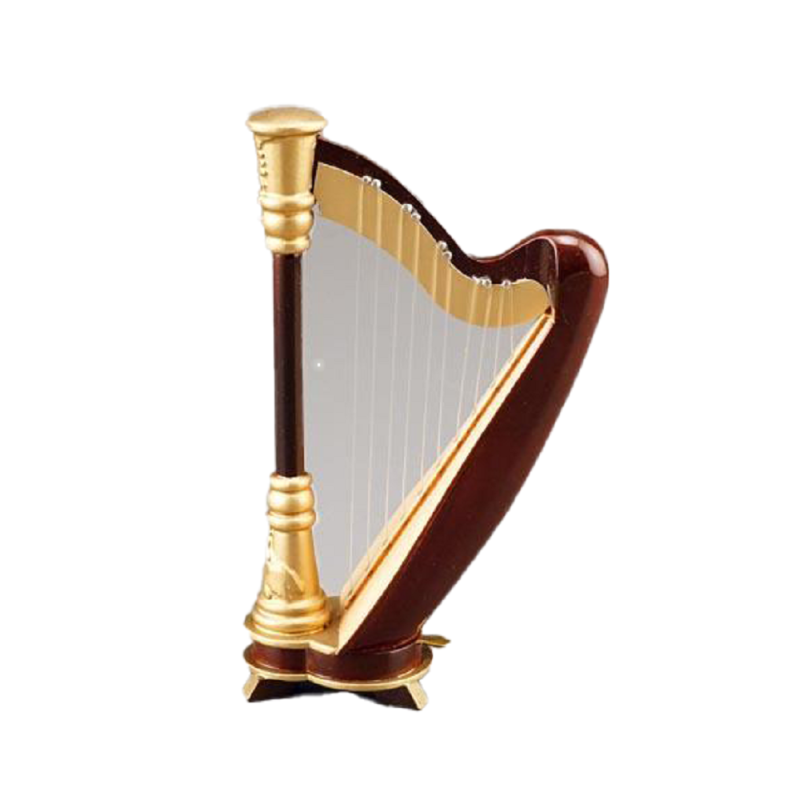 Dolls House Walnut & Gold Harp Miniature Reutter Music Room Instrument 1:12
