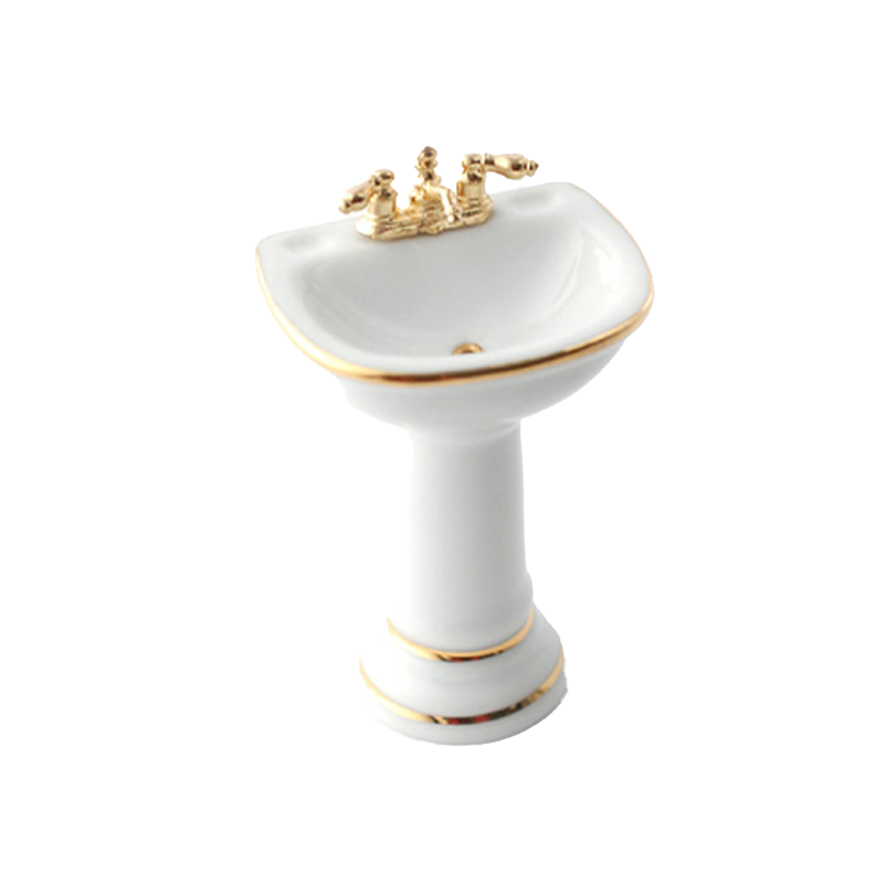 Dolls House White & Gold Sink Basin Miniature Reutter Bathroom Furniture 1:12