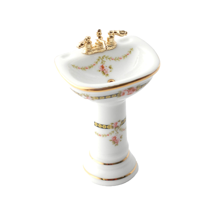 Dolls House Victorian Rose Sink Basin Gold Taps Reutter Bathroom Furniture 1:12