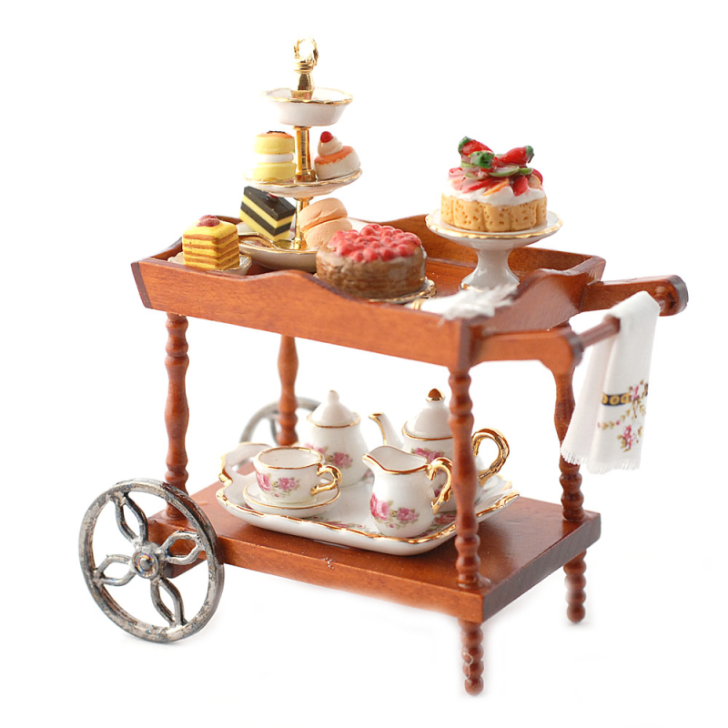 Dolls House Afternoon Tea Cart Serving Trolley Miniature Reutter Furniture 