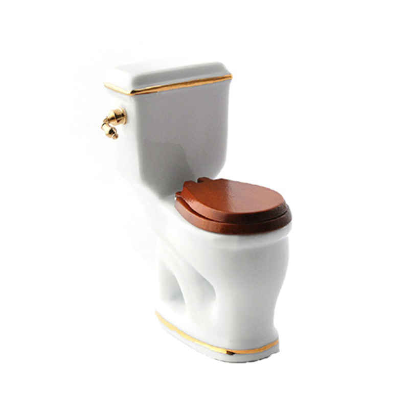 Dolls House White & Gold Porcelain Toilet Reutter Miniature Bathroom Furniture
