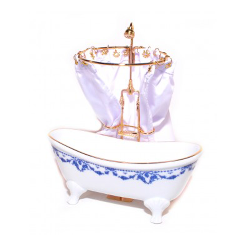 Dolls House Blue Bow Bath Shower & Curtain Reutter Bathroom Furniture 1:12